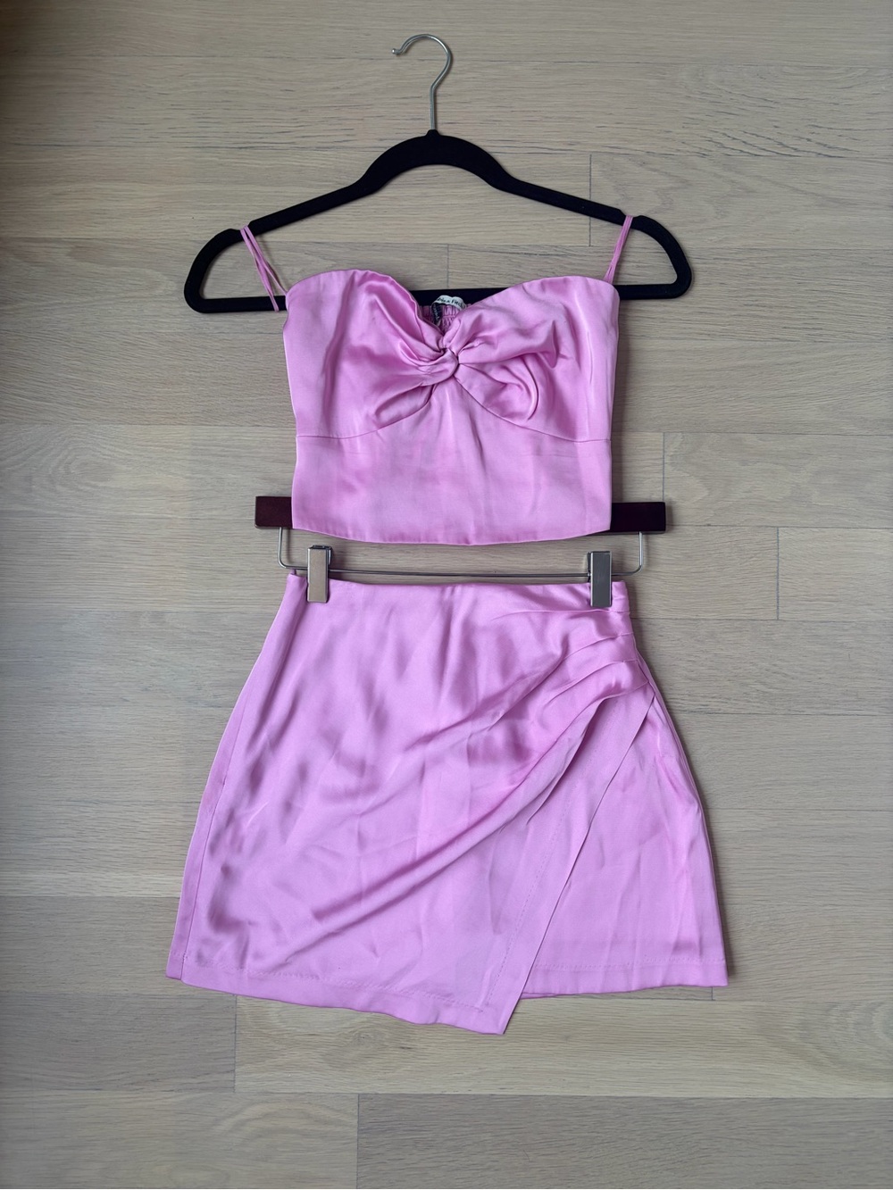 Abercrombie & Fitch Pink Tie-Front Crop Top and Wrap Mini Skort Set